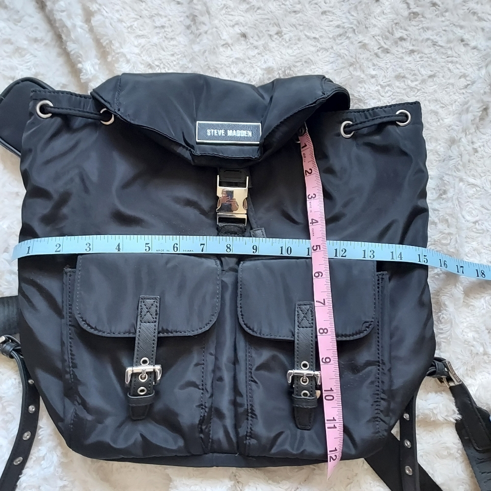 Steve Madden Broo Nylon Backpack Black Silver Hardware Academia Career - Picture 13 of 14